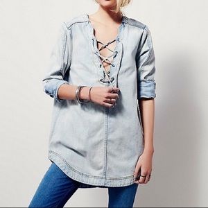 Free People Denim Lace Up Tunic